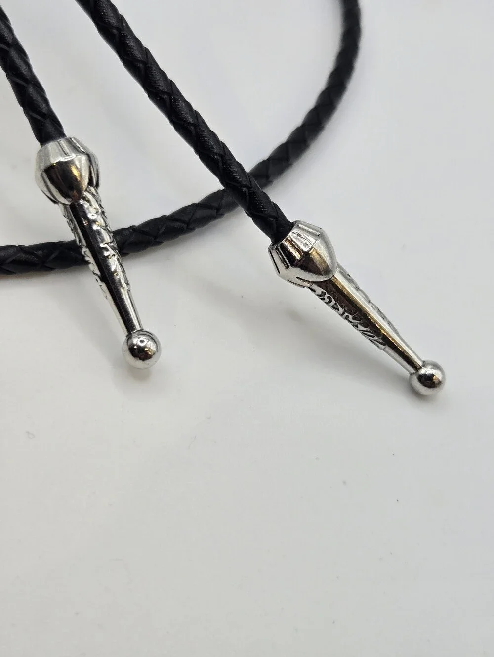 Silver Western Bolo Tie Avon Cuckoo Clock Medallion Leather Braid 70s Eclectic